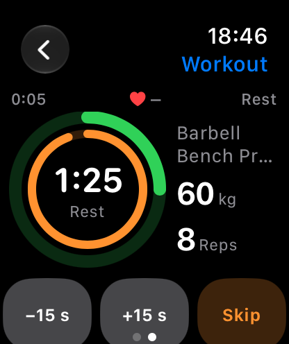 The rest timer on the Apple Watch